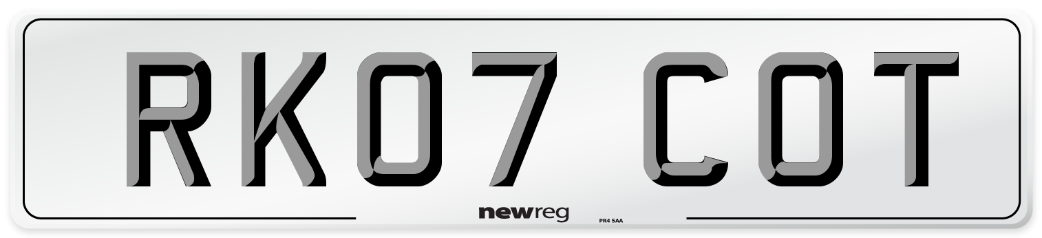 RK07 COT Number Plate from New Reg
